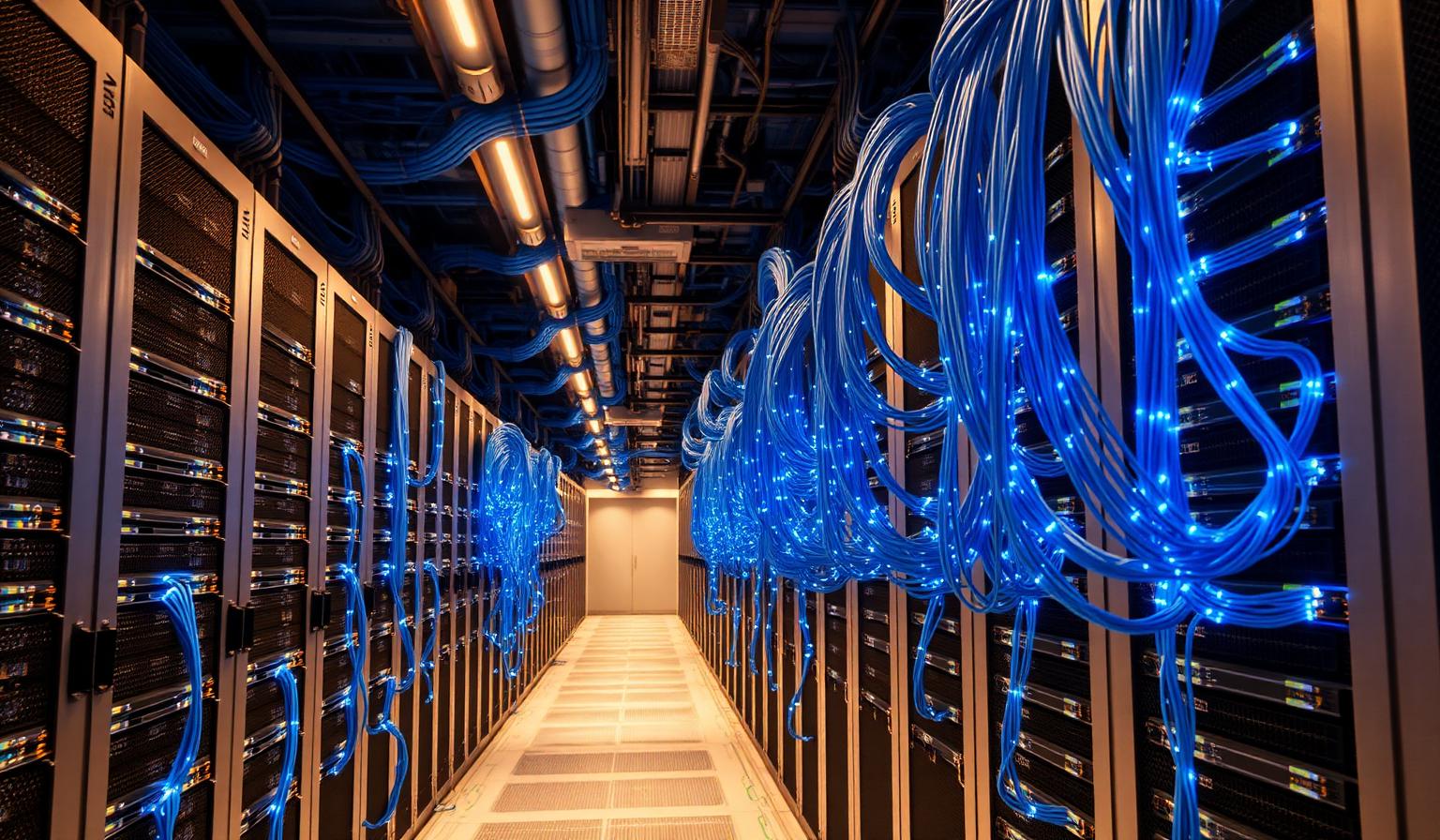 Spine-leaf network with dense optical interconnects between GPU server racks