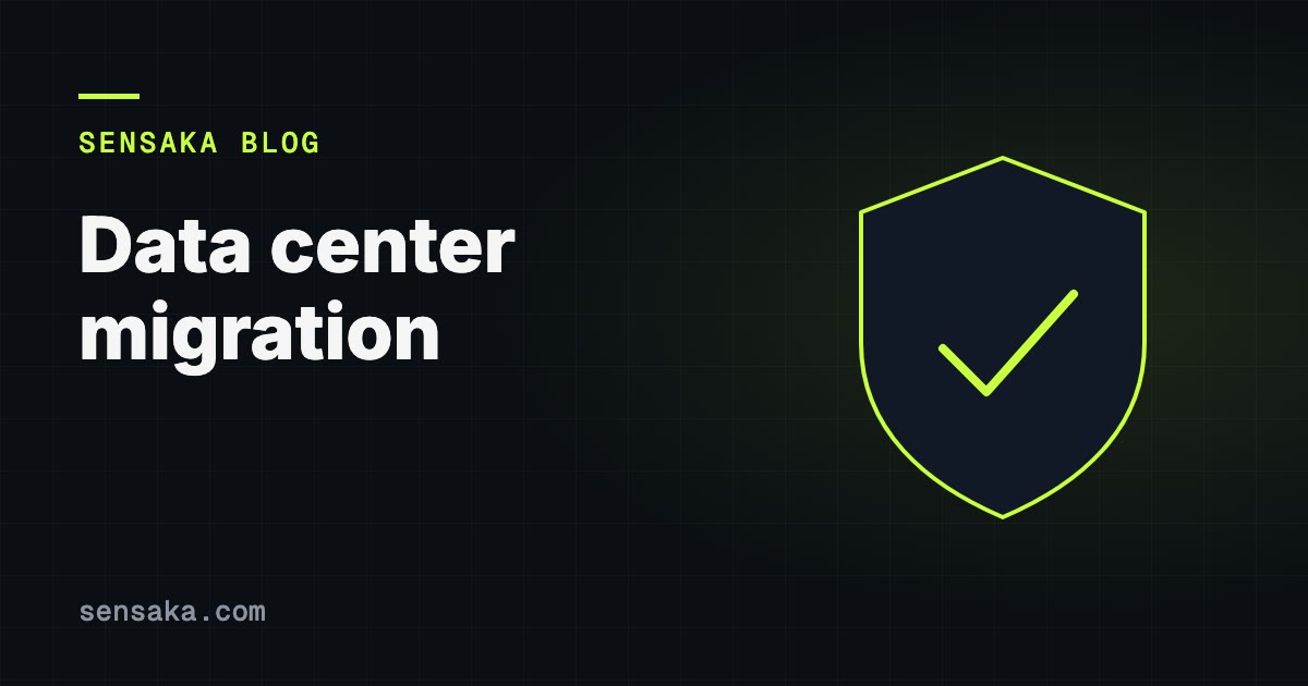 Data Center Migration: Cable Mess and Risk: illustration of a security shield with a check