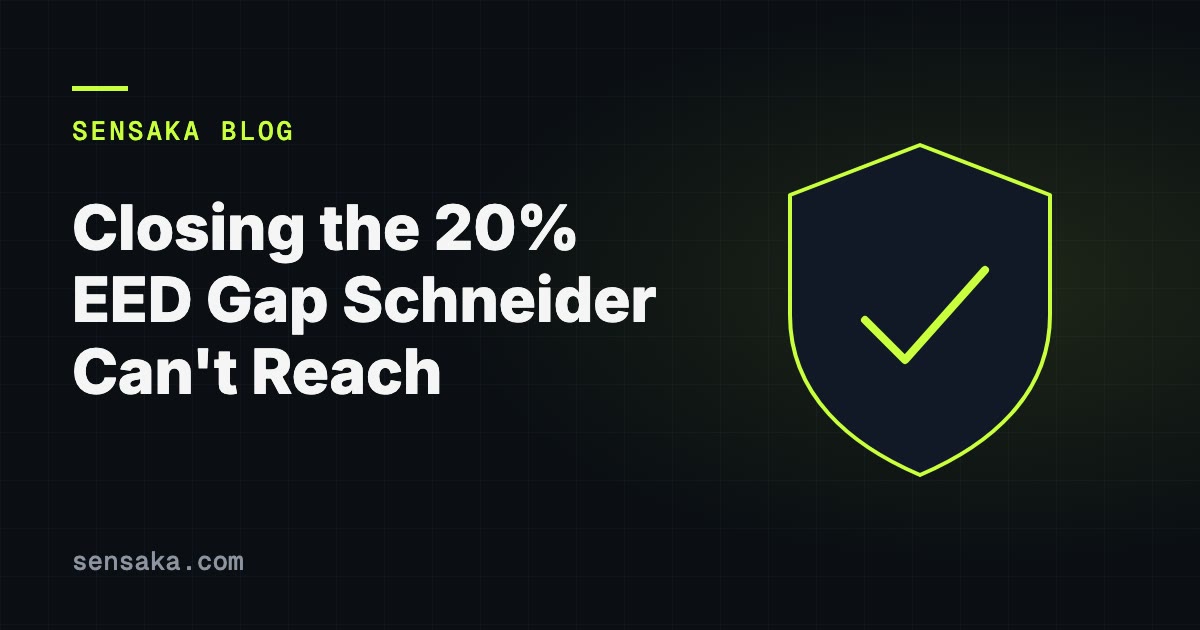 Closing the 20% EED Gap Schneider Can't Reach: illustration of a security shield with a check